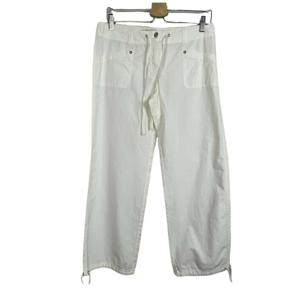 Sitwell White Cotton Cargo Pants Womens‎ 4 Drawstring Cinch Hem Coastal Utility